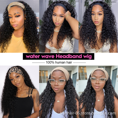 Wholesale 100%Human Hair Headband Wig Natural Water Wave Indian Cuticle Aligned Human Hair Non Lace Closure Wigs For Black Women